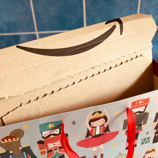 Amazon box in Christmas bag
