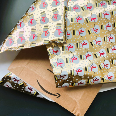 Amazon package in Christmas paper